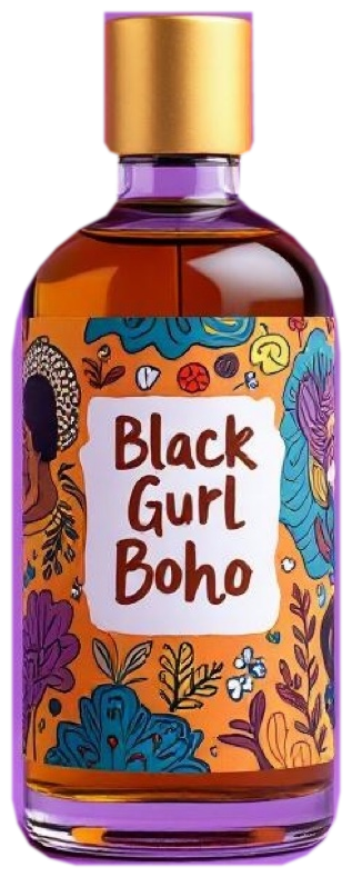 Black Gurl Boho hair oil bottle mockup isolated on a transparent background