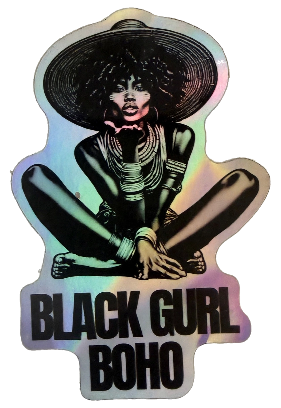 Holographic Black Gurl Boho sticker isolated on a transparent background