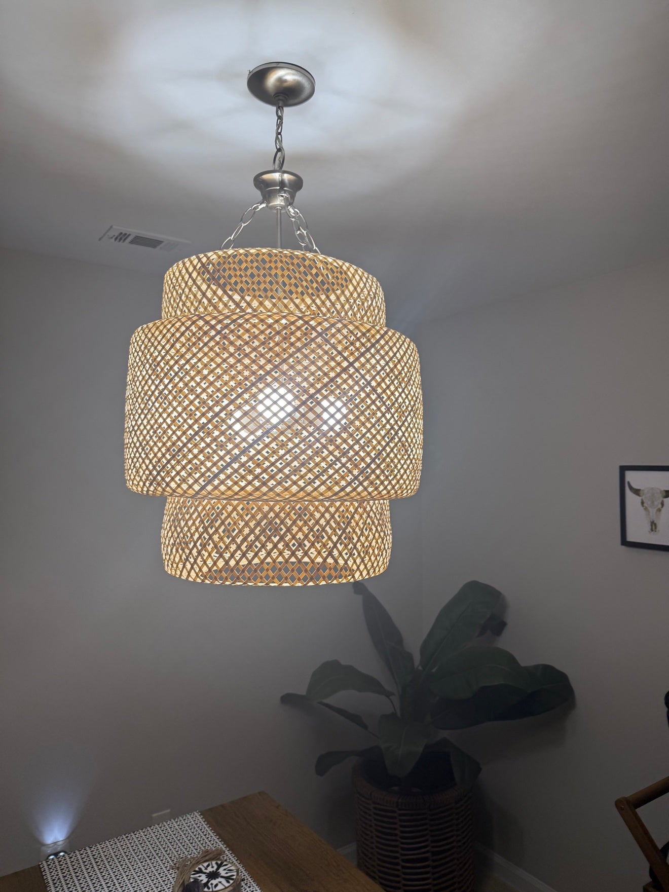 Woven pendant light in Erica's home